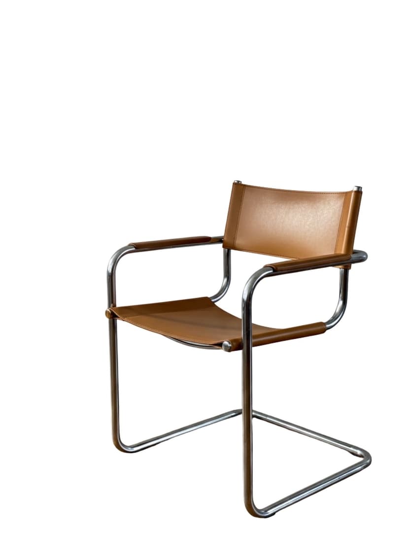 Fotel z giętej stali wg proj. S34, M. Stam, brązowy, skóra naturalna