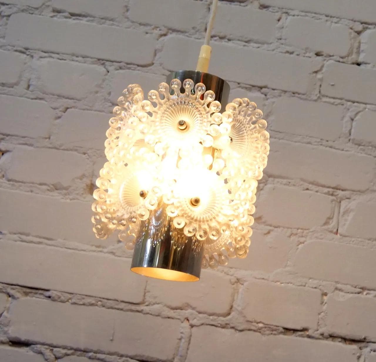 Lampa wisząca Pusteblume, srebrny chrom, pleksiglas transparentny, Solken Leuchten, Niemcy, lata 70. - 18506