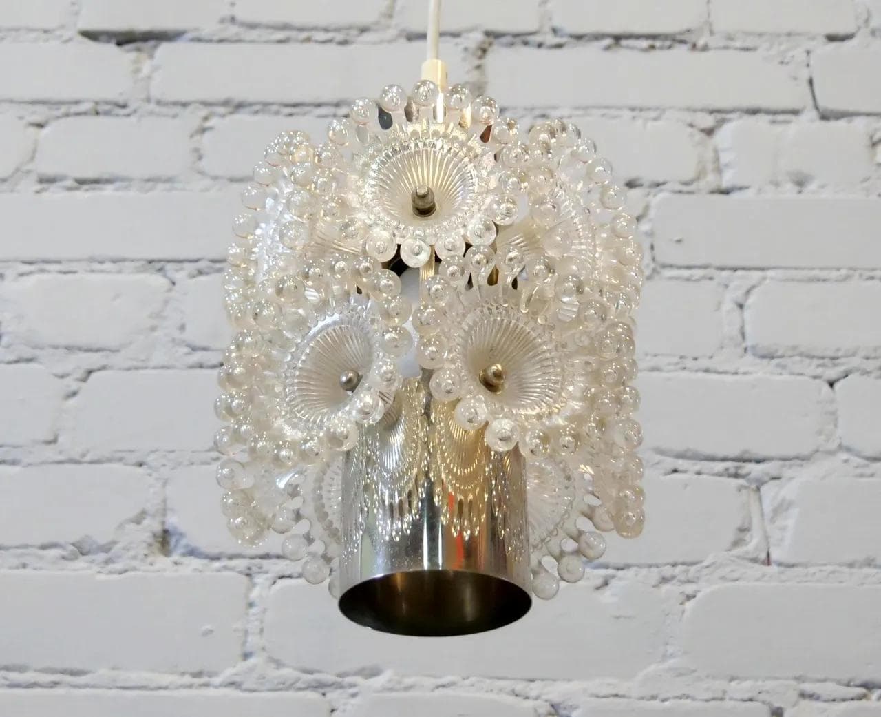 Lampa wisząca Pusteblume, srebrny chrom, pleksiglas transparentny, Solken Leuchten, Niemcy, lata 70. - 18500