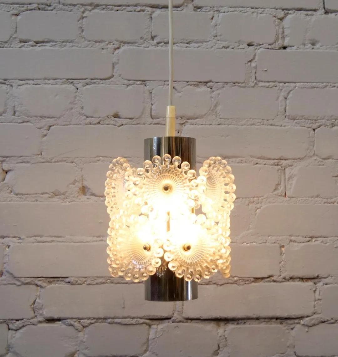 Lampa wisząca Pusteblume, srebrny chrom, pleksiglas transparentny, Solken Leuchten, Niemcy, lata 70. - 18499