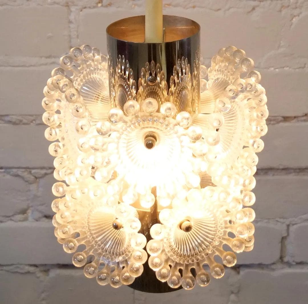 Lampa wisząca Pusteblume, srebrny chrom, pleksiglas transparentny, Solken Leuchten, Niemcy, lata 70. - 18504