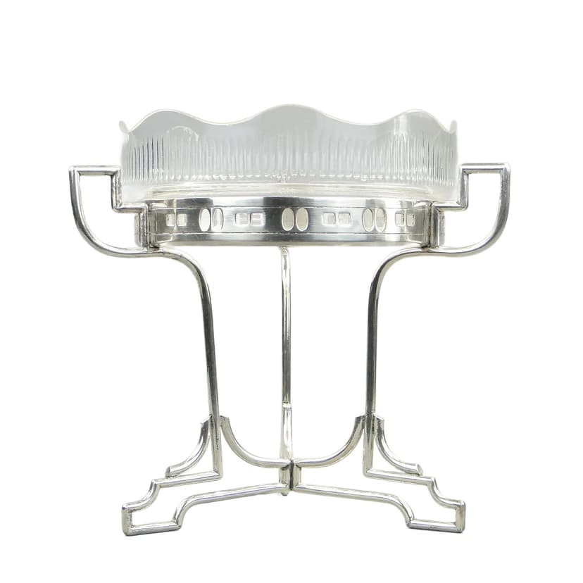 Centerpiece Art Deco, transparent crystal white gradient, silver-plated brass, Slovakia, 1920s.