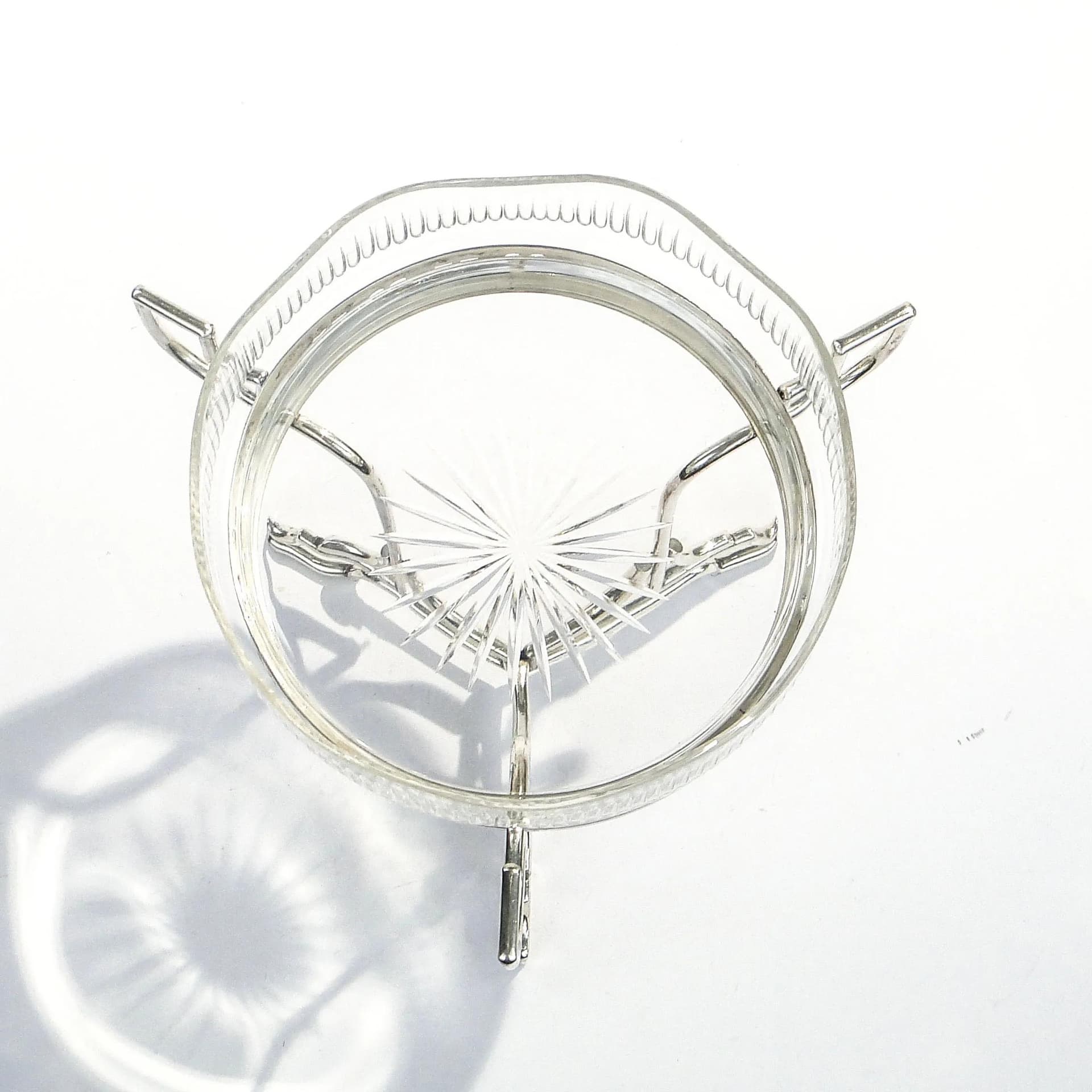 Centerpiece Art Deco, transparent crystal white gradient, silver-plated brass, Slovakia, 1920s. - 18437