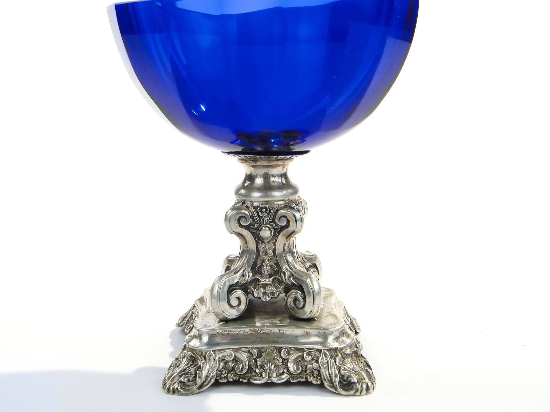 Biedermeier centerpiece, cobalt glass, silver, Austria, 19th c. - 18411
