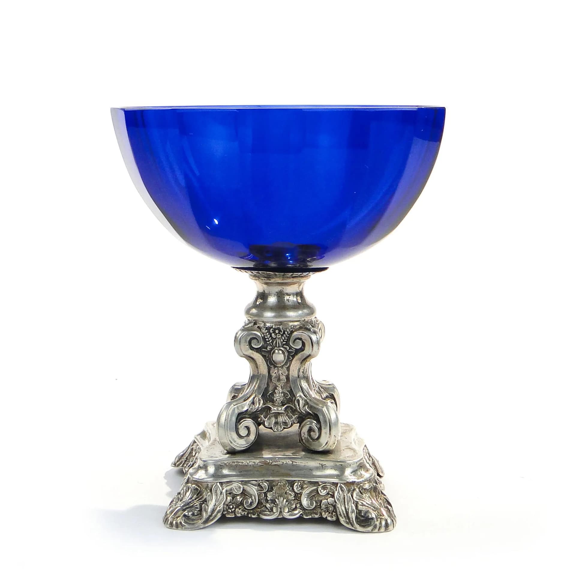 Biedermeier centerpiece, cobalt glass, silver, Austria, 19th c. - 18410