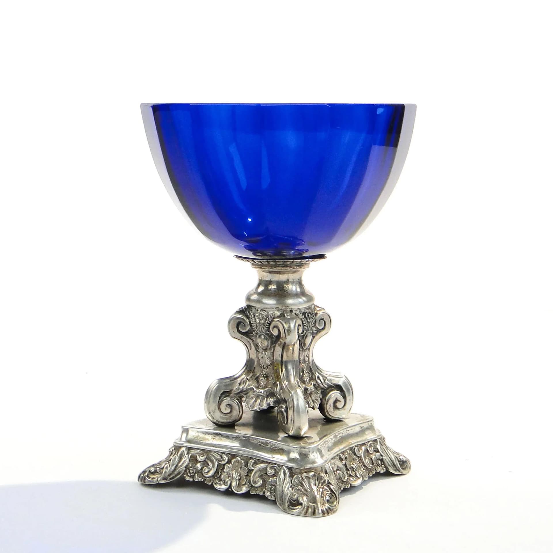 Biedermeier centerpiece, cobalt glass, silver, Austria, 19th c. - 18414