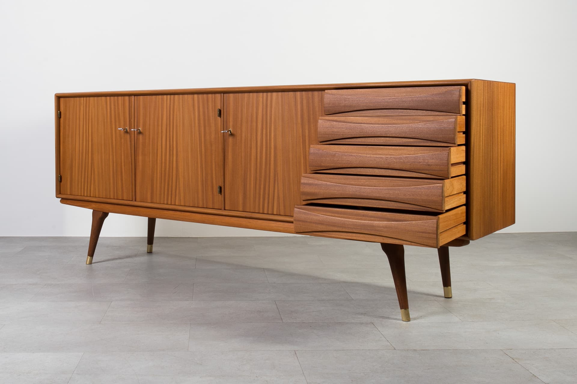 Komoda, teak brązowy, proj. S. Andersen, Norwegia, lata 60. - 1883