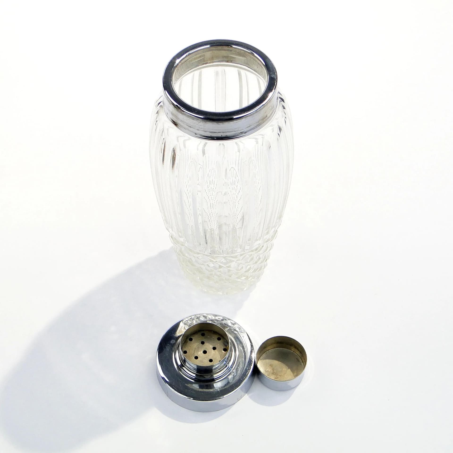 Shaker do drinków Art Deco, kryształ transparentny, mosiądz chromowany, WMF, Niemcy, lata 60. - 18386