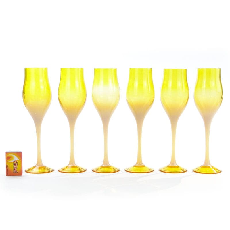 Komplet kieliszków do wina, szkło sodowe żółty, proj. Z. Horbowy, Huta Szkła Artystycznego 'Barbara', Polska, lata 70. - 253344