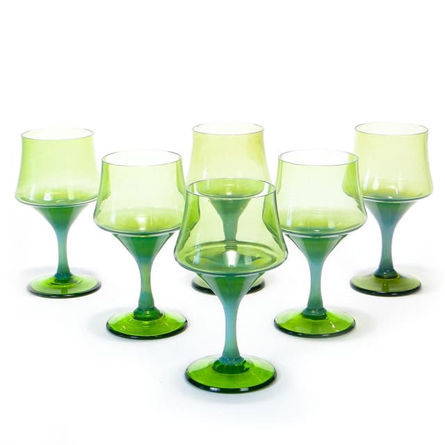 Komplet kieliszków, zielony, szkło sodowe, proj. Z. Horbowy, Huta Szkła Artystycznego 'Barbara', Polska, lata 70. - WYMIARY