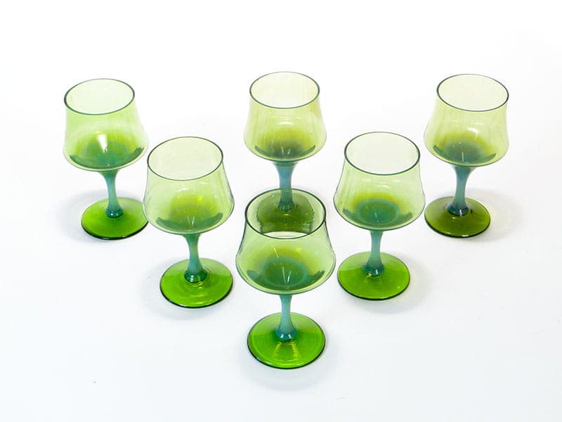 Komplet kieliszków, zielony, szkło sodowe, proj. Z. Horbowy, Huta Szkła Artystycznego 'Barbara', Polska, lata 70. - 253347