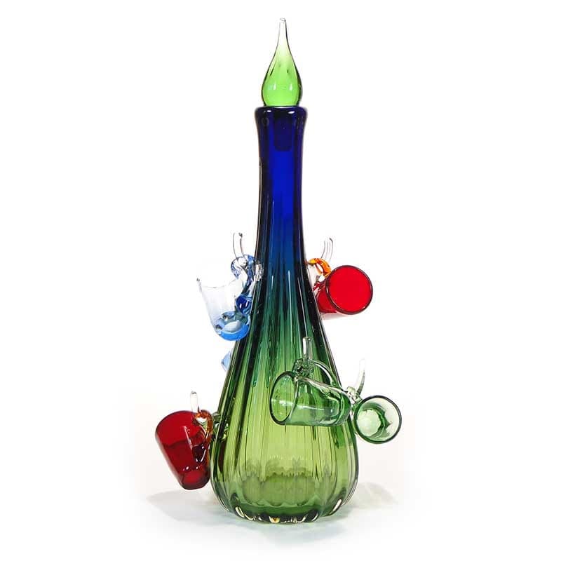 Zestaw likierowy Kaktus, szkło wielobarwne, proj. T. Gott, Blenko, USA, lata 90. - 253378