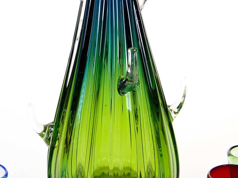 Zestaw likierowy Kaktus, szkło wielobarwne, proj. T. Gott, Blenko, USA, lata 90. - 253372