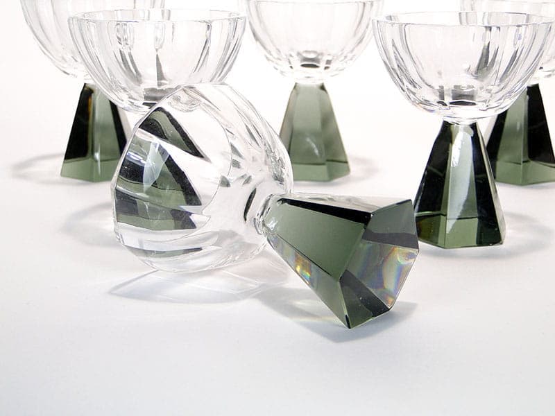 Set of Art Deco glasses, multicolor crystal, Huta Niemen, Poland, 1930s. - 253386