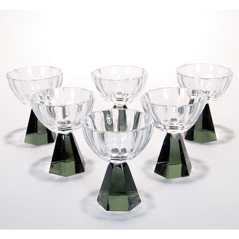 Set of Art Deco glasses, multicolor crystal, Huta Niemen, Poland, 1930s.
