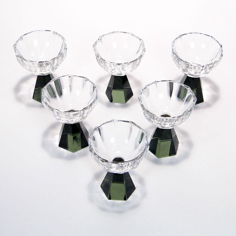 Set of Art Deco glasses, multicolor crystal, Huta Niemen, Poland, 1930s. - 253387