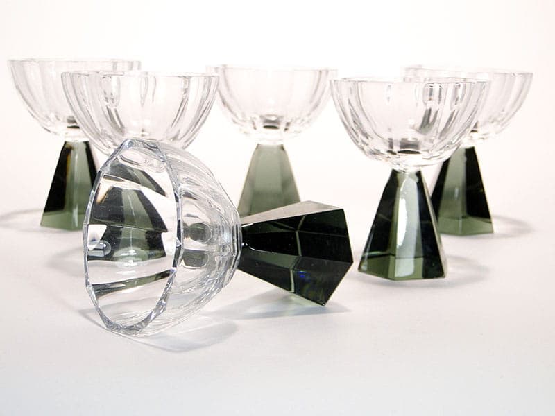 Set of Art Deco glasses, multicolor crystal, Huta Niemen, Poland, 1930s. - 253385