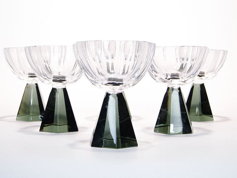 Set of Art Deco glasses, multicolor crystal, Huta Niemen, Poland, 1930s. - 253384