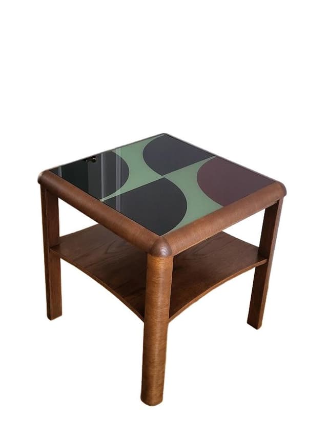 Coffee Table Art Deco, brown oak, glass, Germany, 1930s. - DIMENSION
