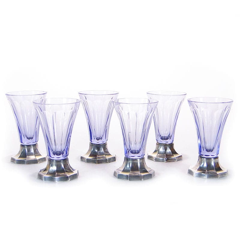 Set of Art Deco glasses, purple crystal, Slovakia, 1920s