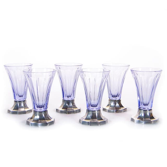 Set of Art Deco glasses, purple crystal, Slovakia, 1920s - DIMENSION