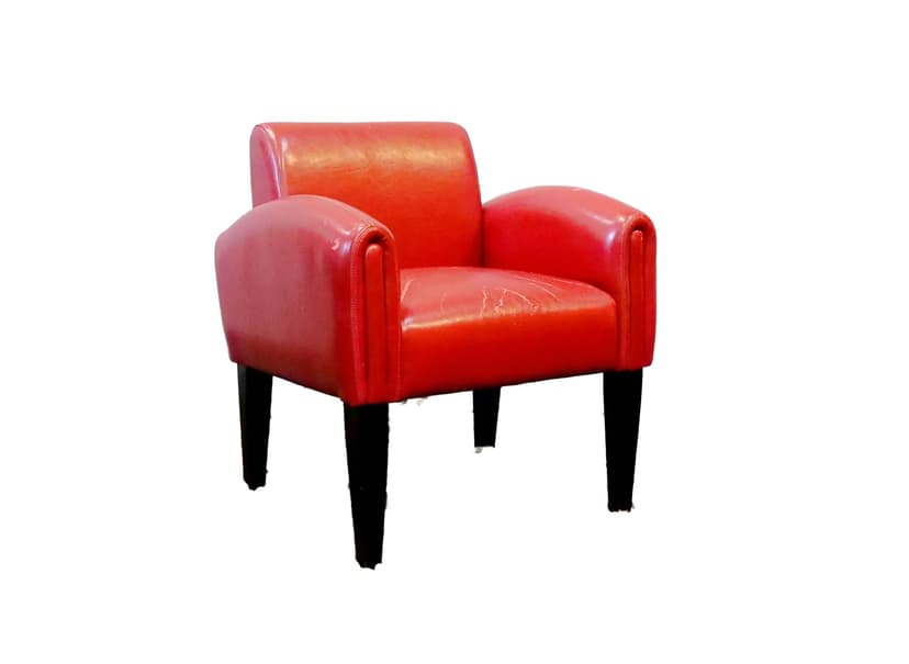 Fotel klubowy, skóra czerwona, drewno czarne, Włochy, lata 70.