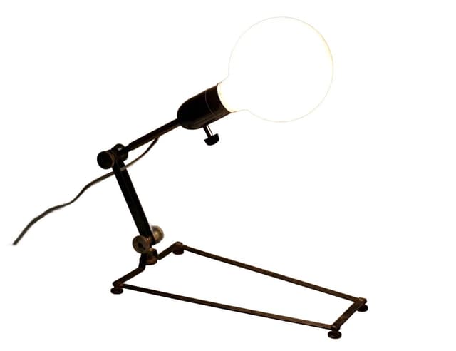 Lampa stołowa industrialna, czarny bakelit, metal, mosiądz, Polska, lata 40. - WYMIARY