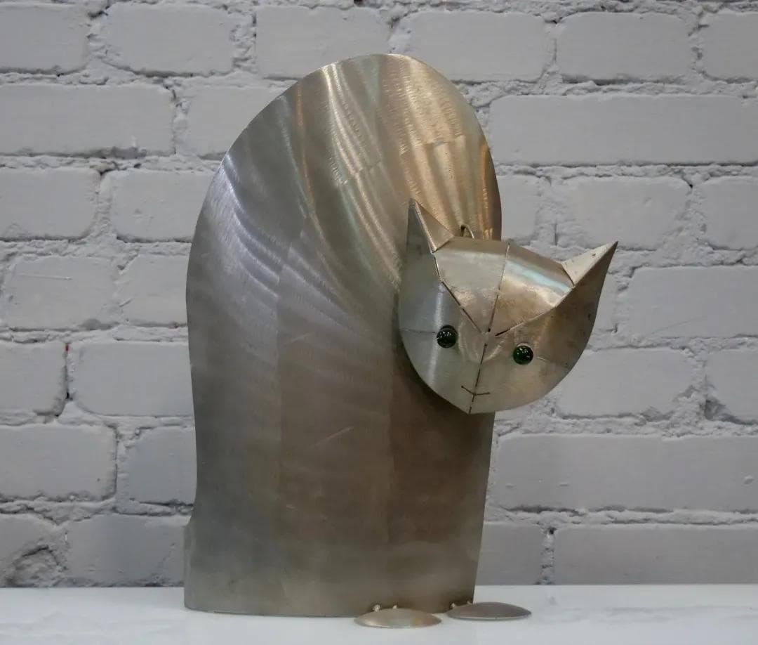 Silver Stainless Steel Cat Light Sculpture, by R. Stubenrauch, Germany, 1990s - 18738