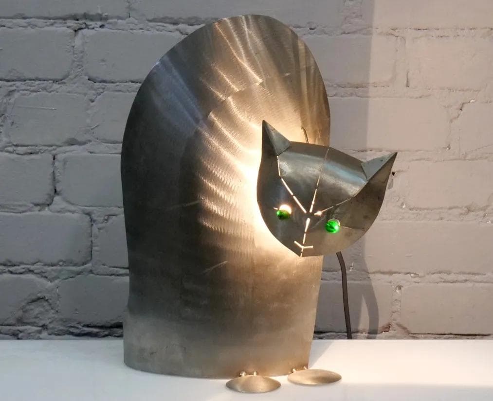 Silver Stainless Steel Cat Light Sculpture, by R. Stubenrauch, Germany, 1990s - 18740