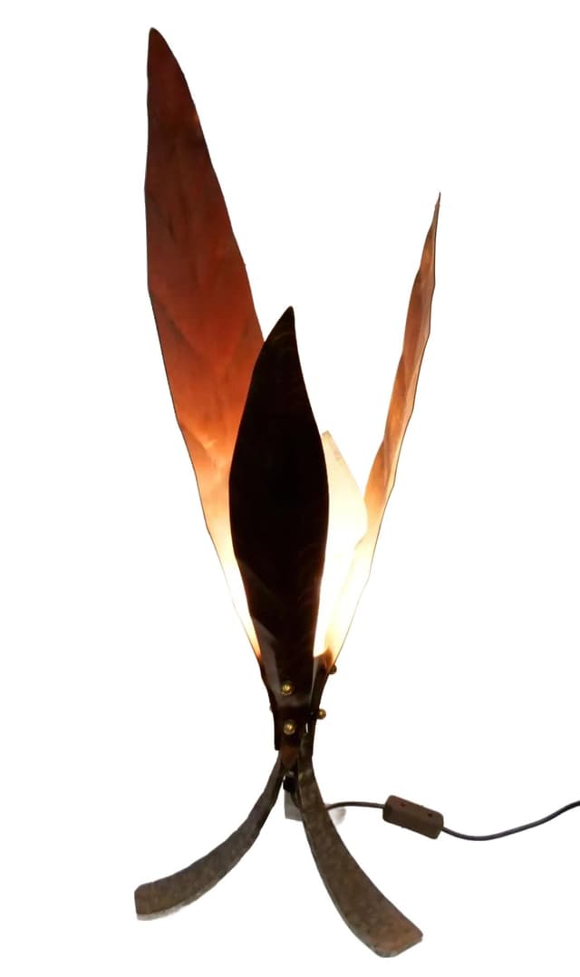 Lampa stołowa brutalistyczna, miedź kuty stal, proj. F. Zavarise, Włochy, lata 90. - WYMIARY