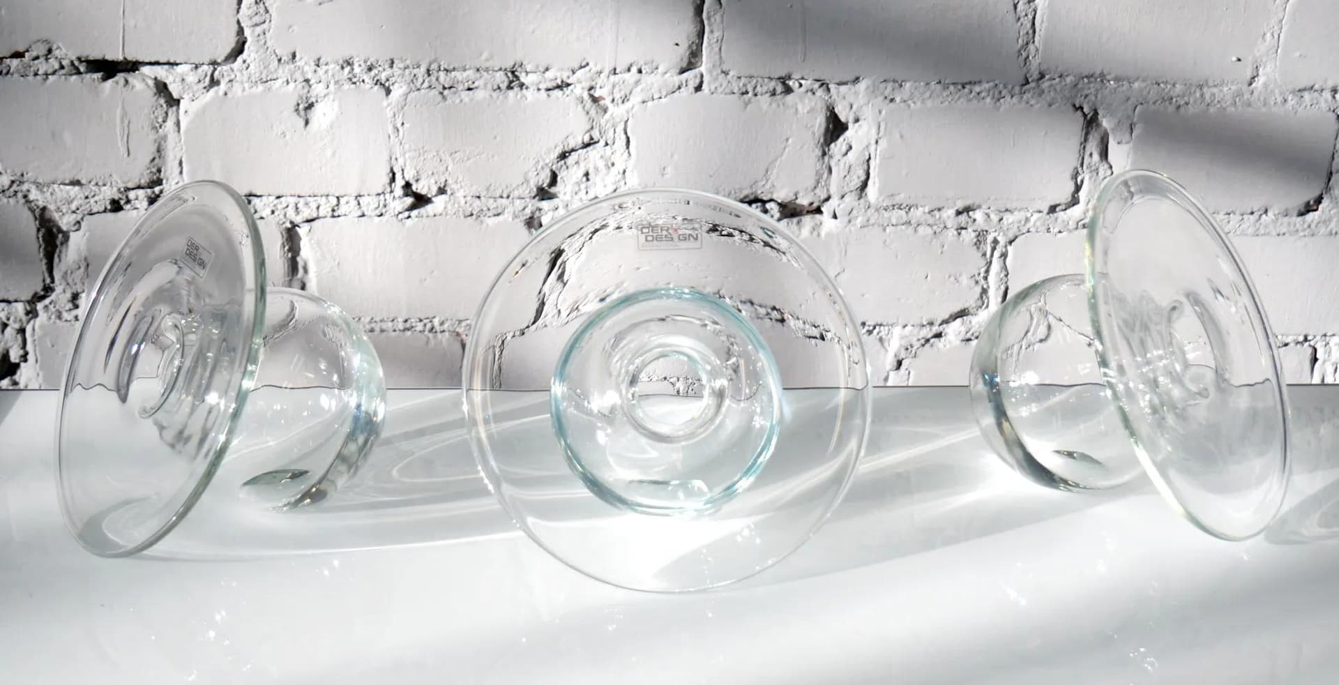 Przezroczysty zestaw trzech minimalistycznych wazonów szklanych, Deru Design, Niemcy, lata 80. - 18684