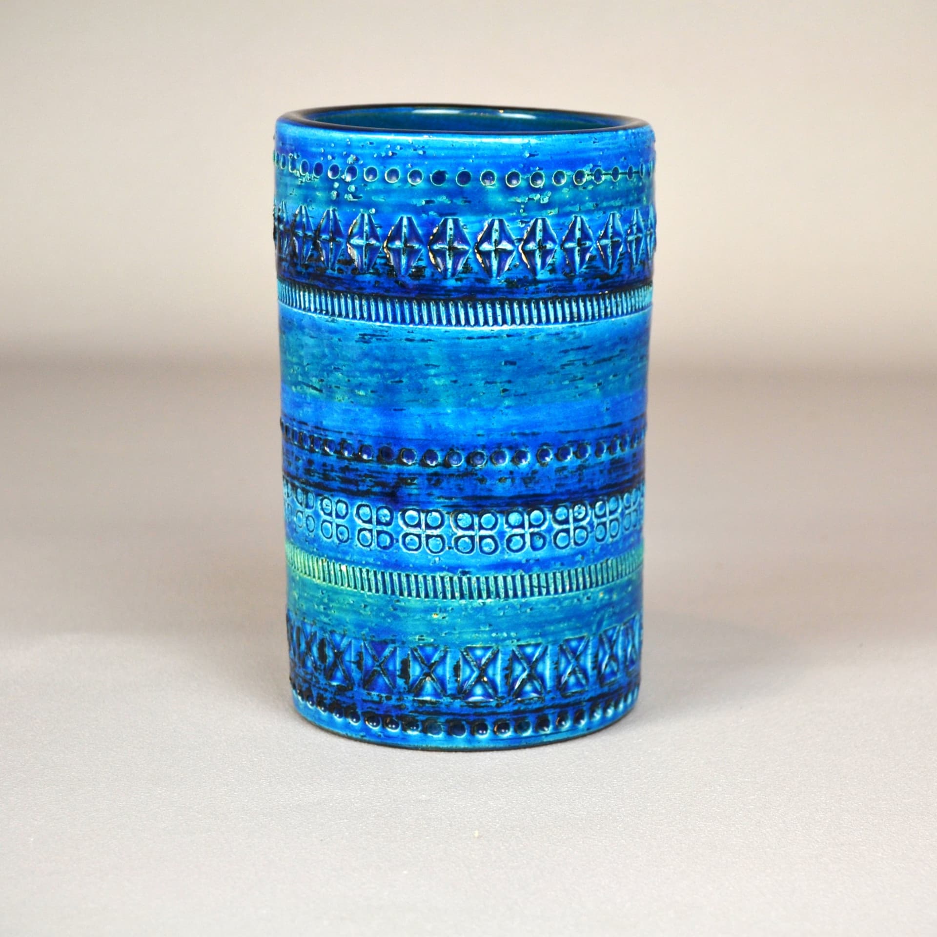 Wazon Blue Rimini, ceramika niebieska, proj. A. Londi, Bitossi, Włochy, lata 60. - 85