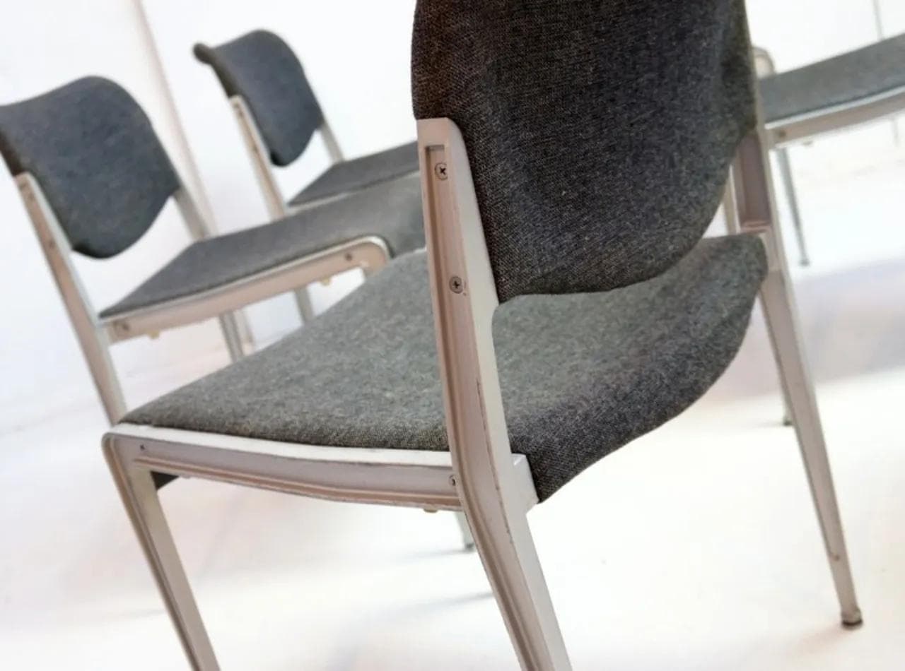 Komplet sześciu krzeseł, aluminium szary, proj. H. Ell, dla Kusch & Co., Niemcy, lata 70. - 18614