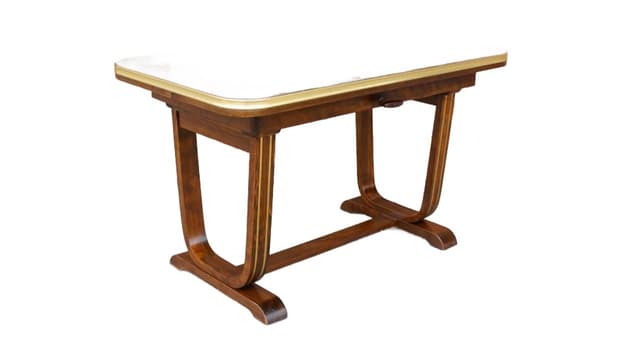 Extendable Table Rockabilly, black glass, brown wood, France, 1950s. - DIMENSION