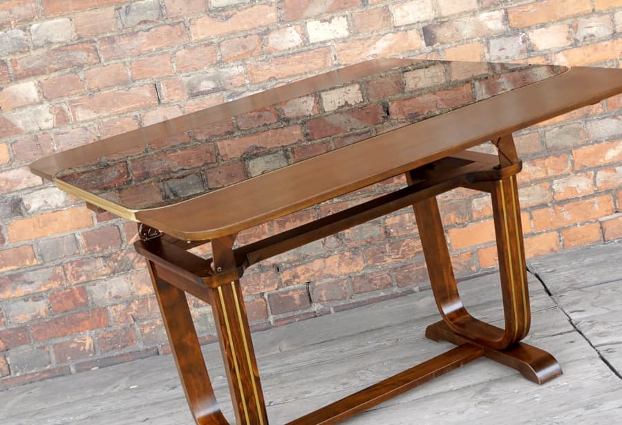 Extendable Table Rockabilly, black glass, brown wood, France, 1950s. - 18607