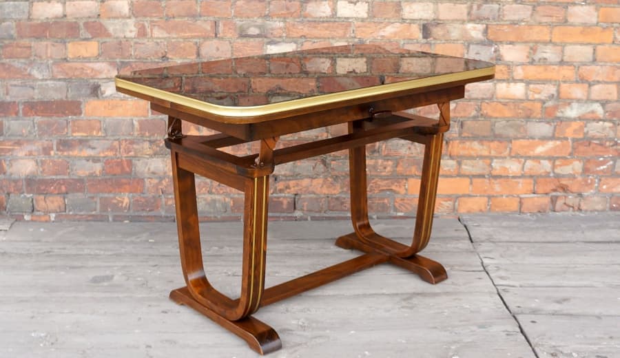 Extendable Table Rockabilly, black glass, brown wood, France, 1950s. - 18606