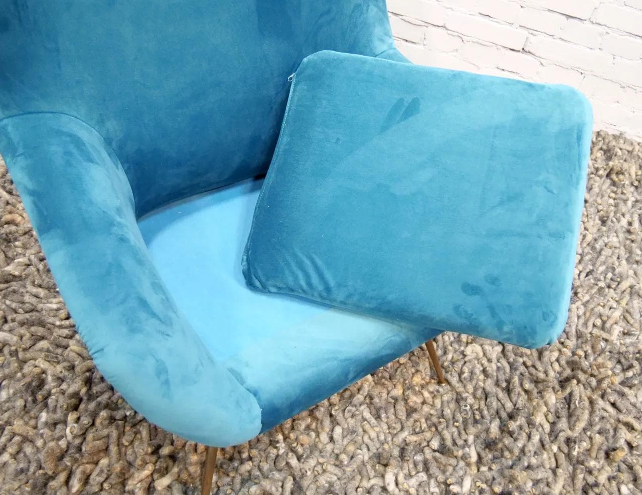 Fotel, velvet turkus, Francja, lata 50. - 18898