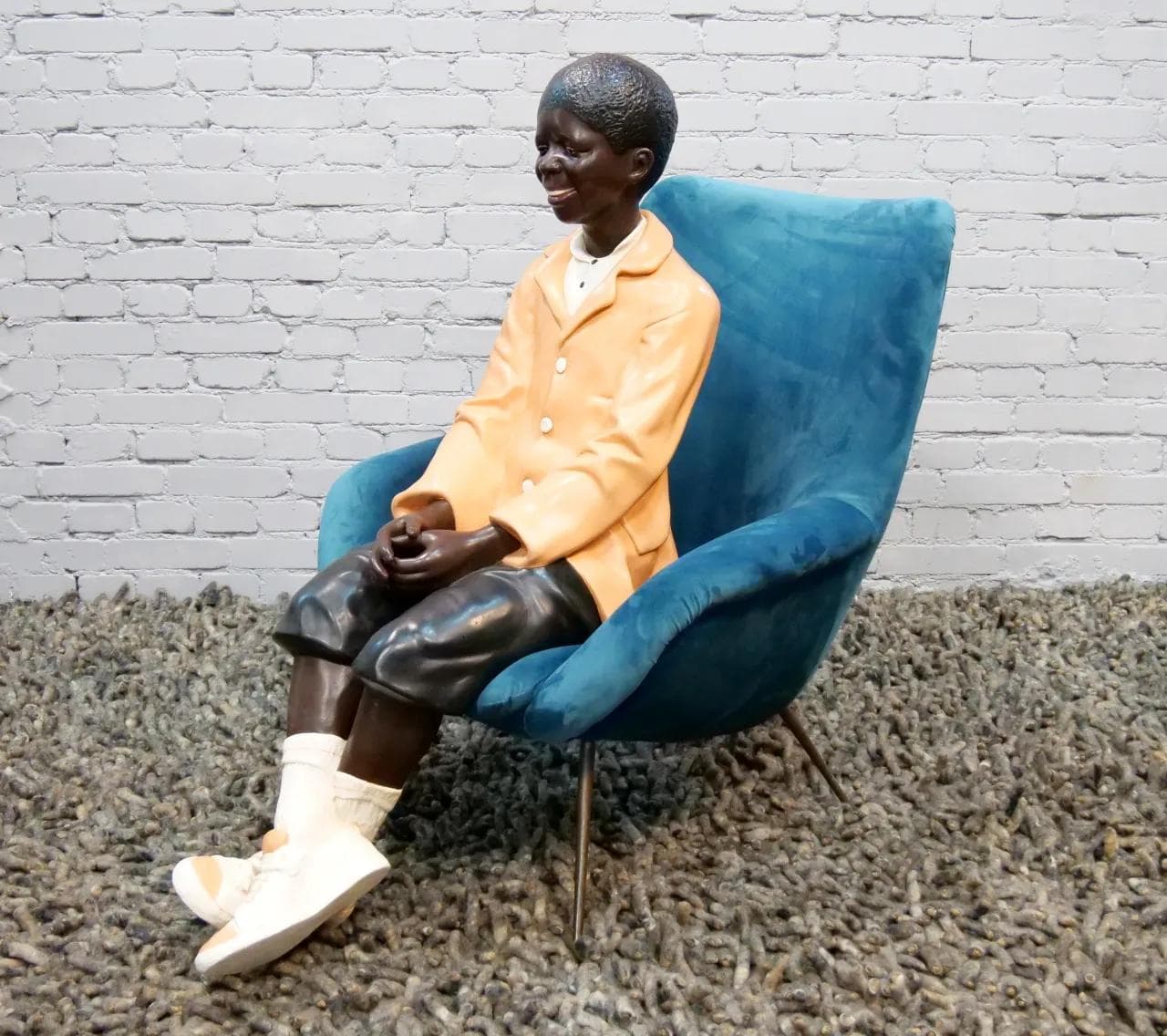 Fotel, velvet turkus, Francja, lata 50. - 18895