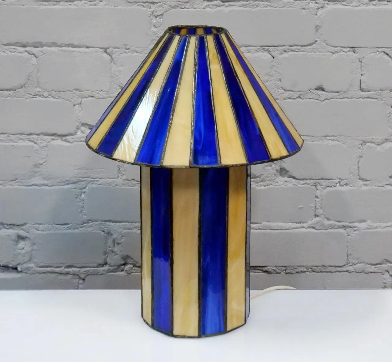 Lampa stołowa witrażowa, multikolor, szkło, Francja, lata 70. - 18893