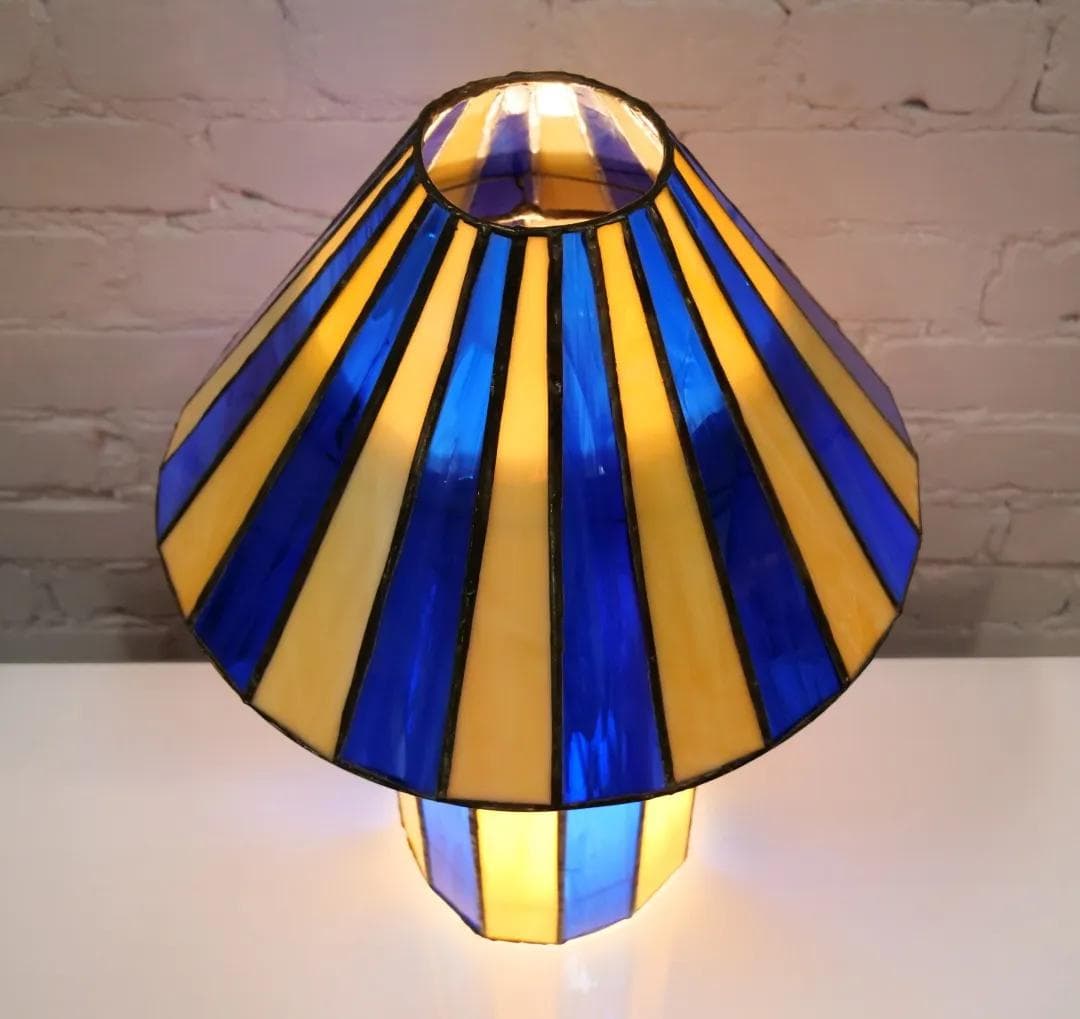 Lampa stołowa witrażowa, multikolor, szkło, Francja, lata 70. - 18889