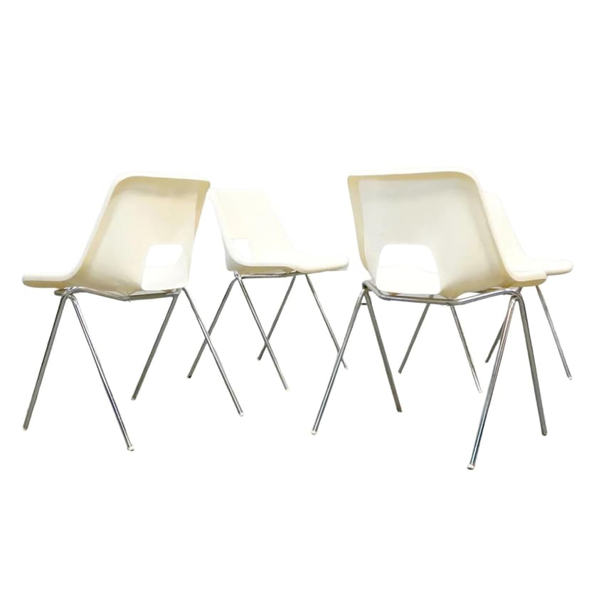 Zestaw krzeseł Järvi, plastik biały, chrom, proj. N. Gammelgaard, Ikea, Szwecja, lata 70.