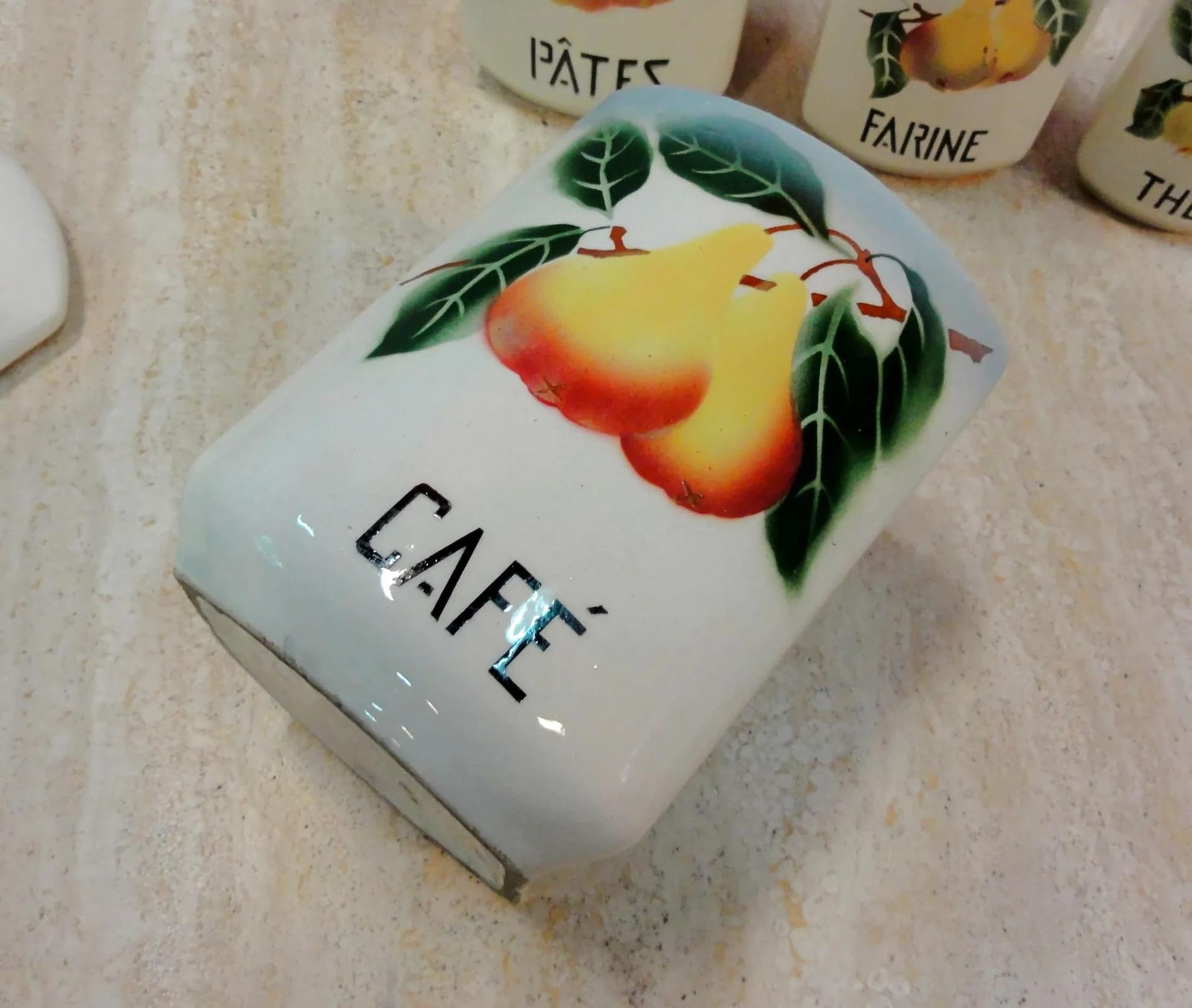 Kitchen set Art Deco, faience ivory white, France, 1930s. - 18809