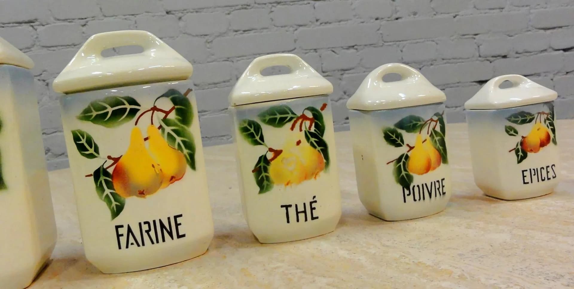 Kitchen set Art Deco, faience ivory white, France, 1930s. - 18808