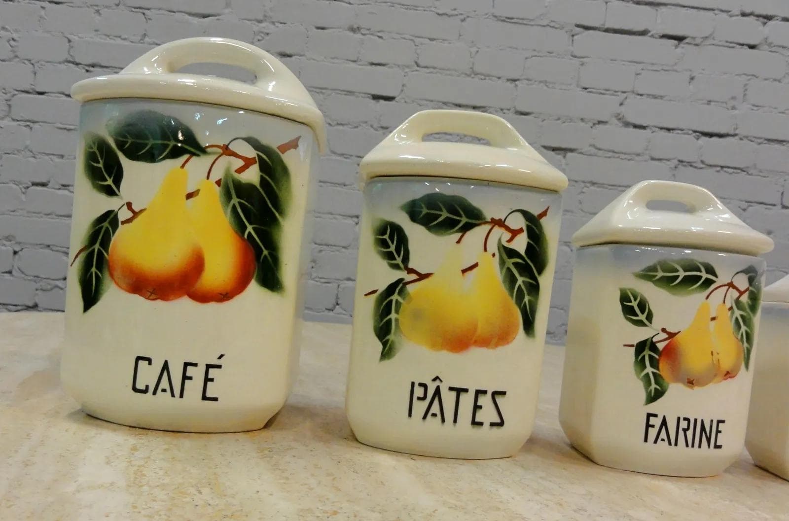 Kitchen set Art Deco, faience ivory white, France, 1930s. - 18807