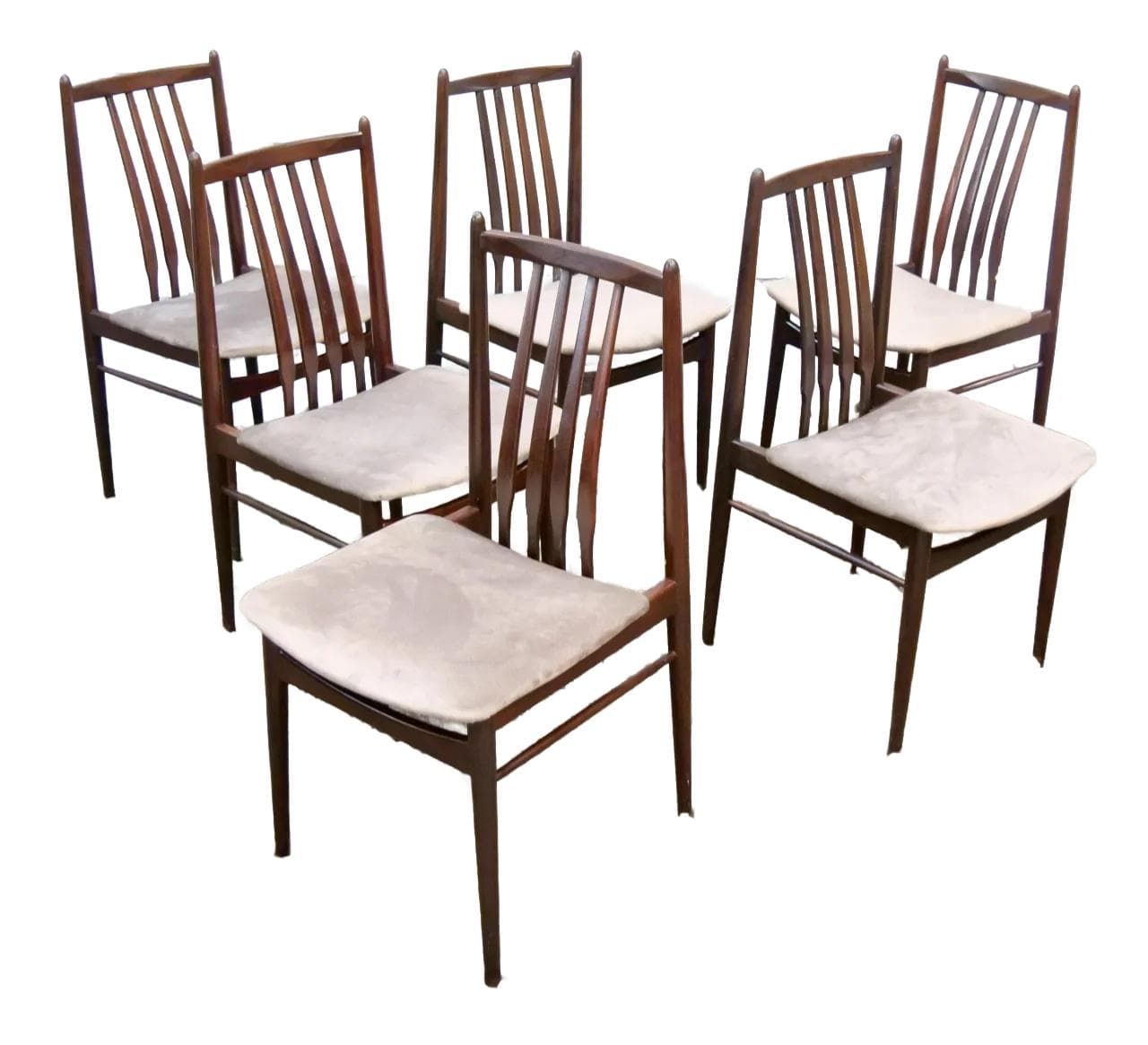 Komplet krzeseł, mid-century modern, teak brązowy, velvet beżowy szary, Szwecja, lata 60.