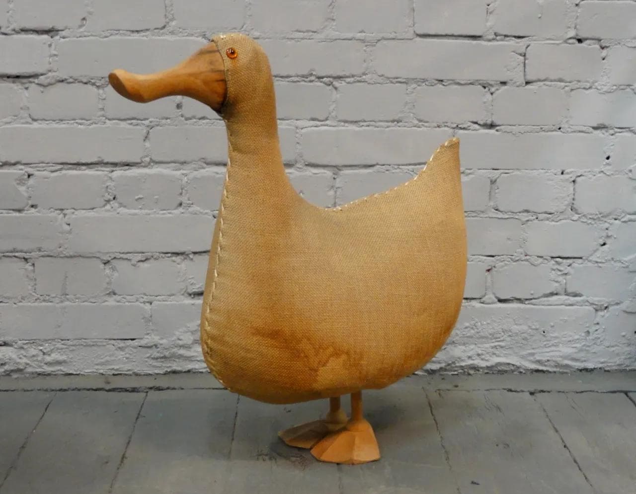 Beige Duck-Shaped Kids’ Seat, Jute and Wood, Germany, 1950s - 19072