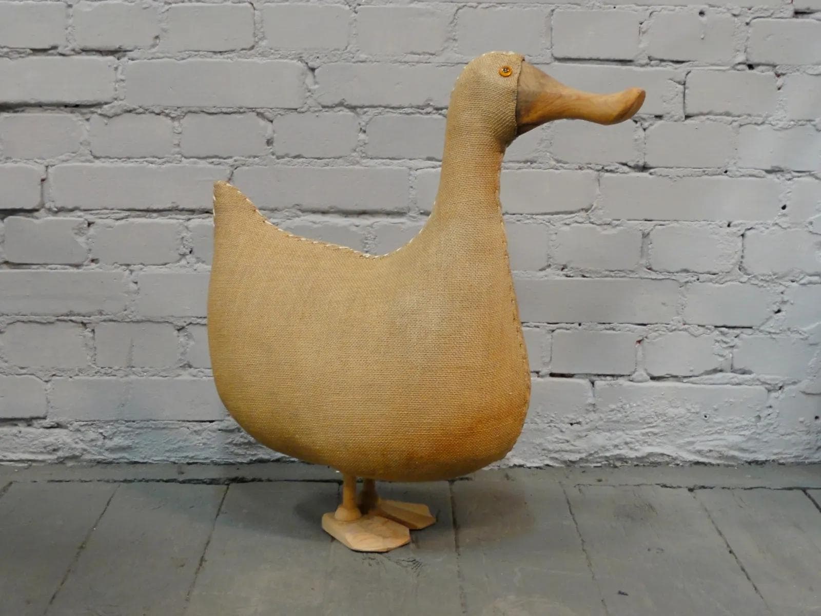 Beige Duck-Shaped Kids’ Seat, Jute and Wood, Germany, 1950s - 19076