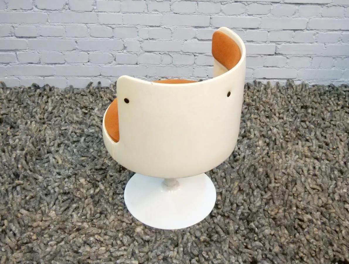 Club Armchair Space Age, orange velvet, white plastic, Poland, 1960s - 19069