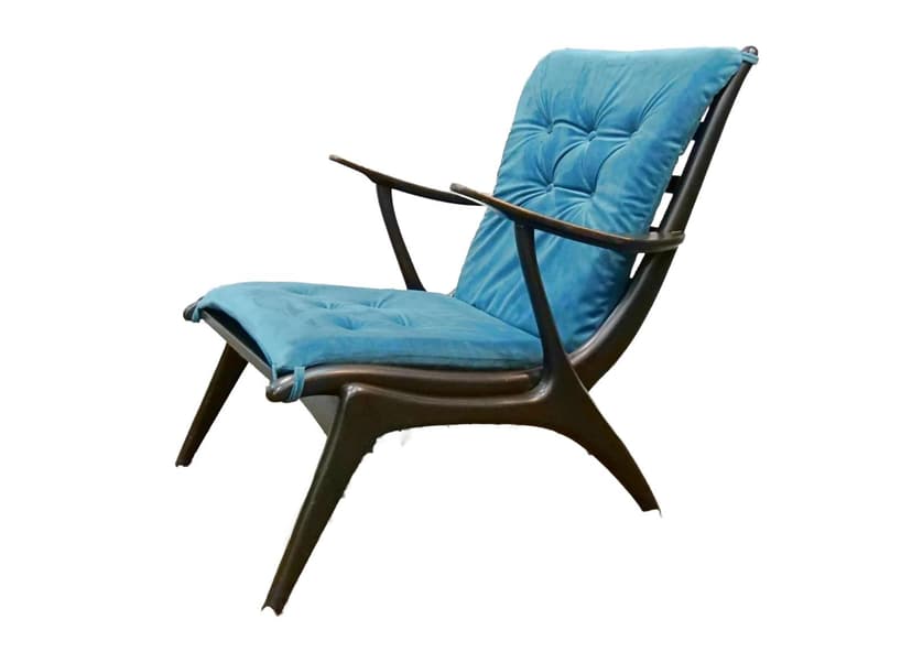 Fotel skandynawski, turkus, drewno, lata 50.