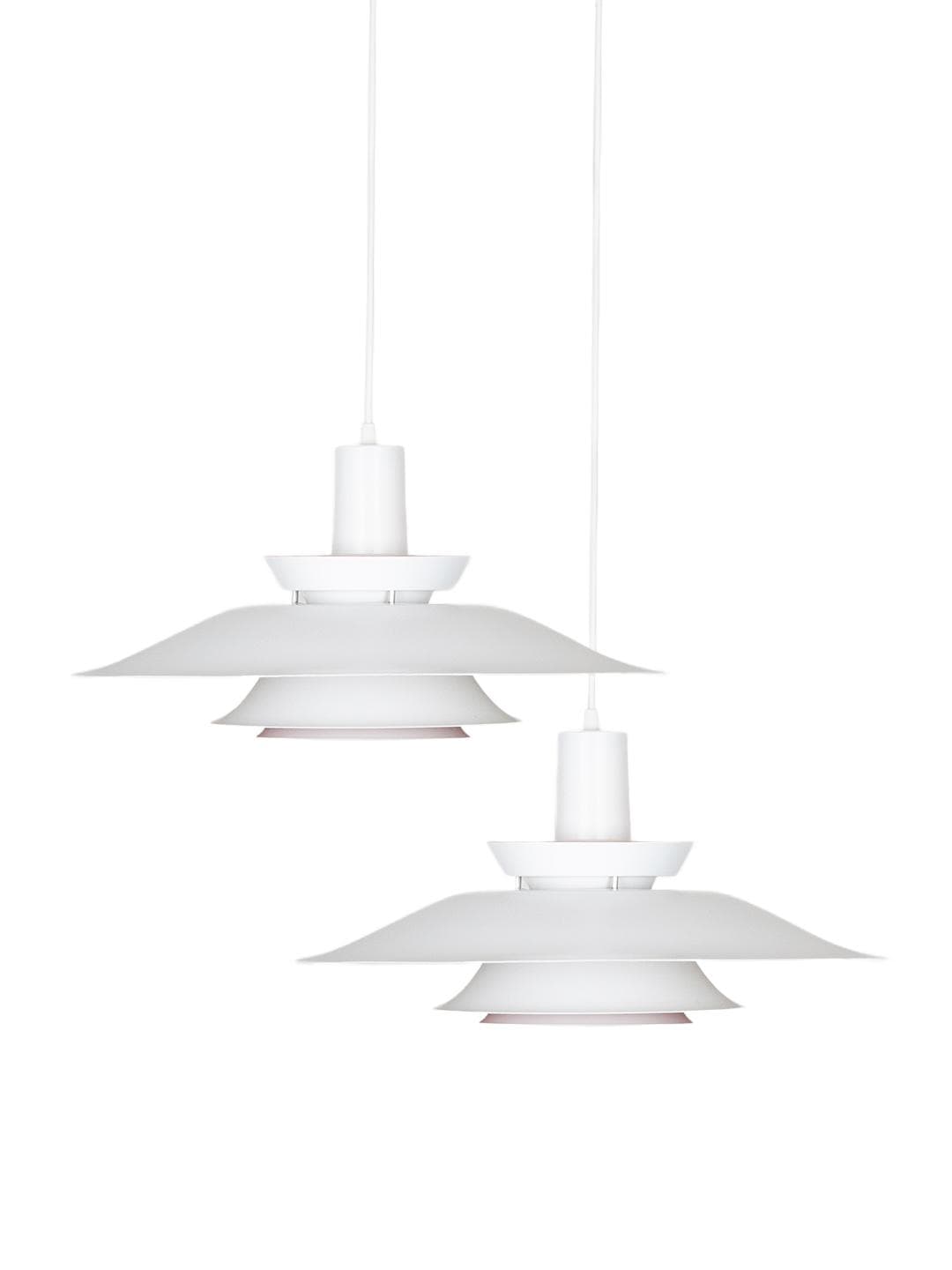 Para lamp wiszących, biały, metal, Dania, lata 80.